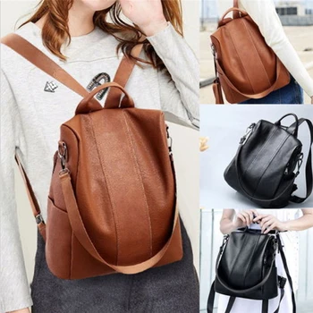 

Female anti-theft backpack classic PU leather solid color backpack canta fashion shoulder bag Women