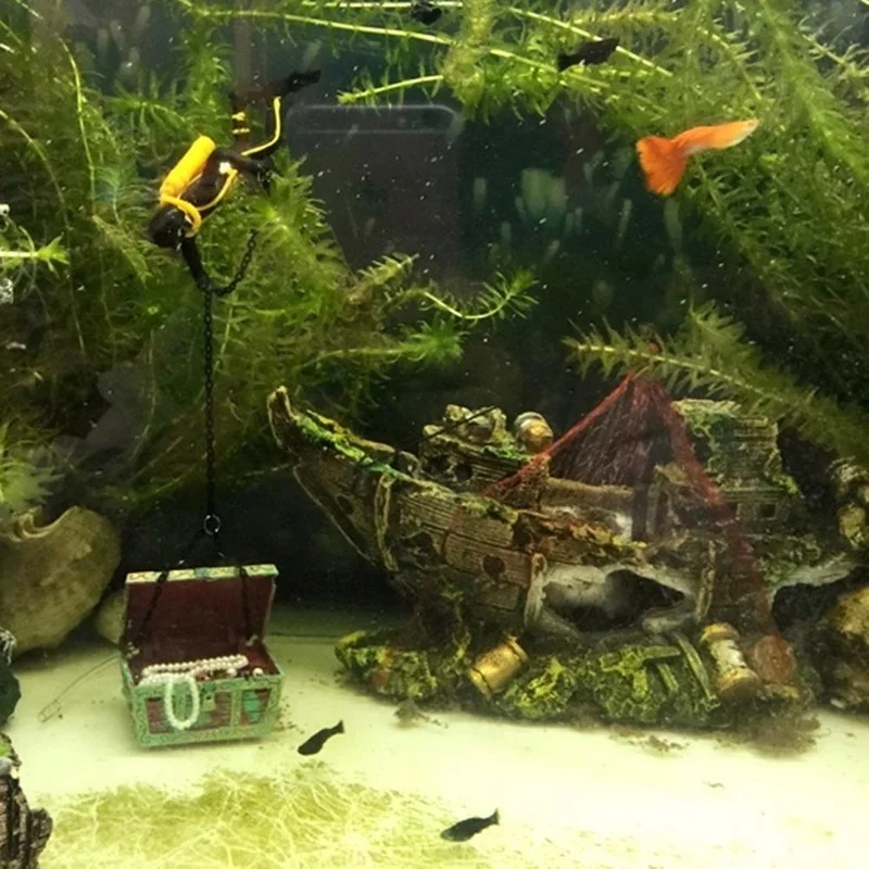 Aquarium Ornament Wreck Sunk Ship Sailing Boat Destroyer Fish Tank Cave Decor Fish Tank Accessories