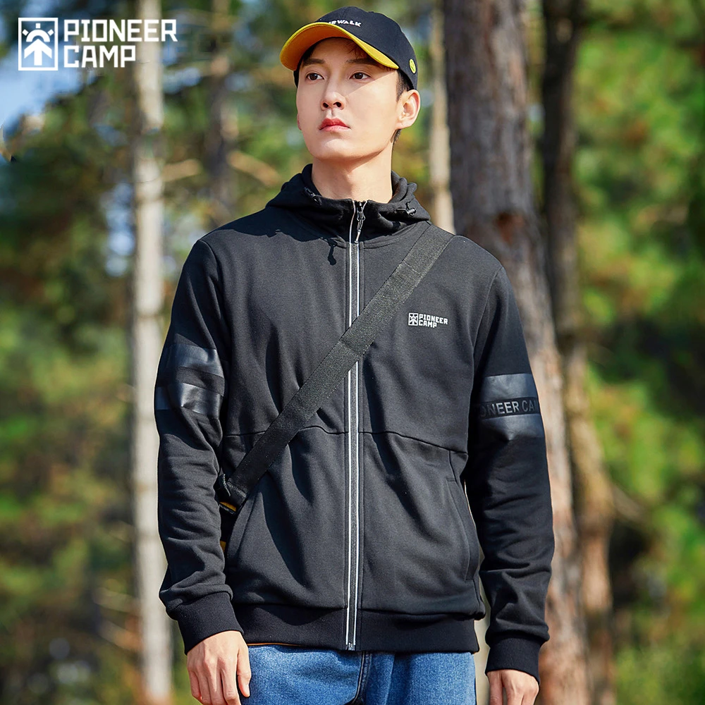 Pioneer Camp chaquetas de gran tamaño capucha para hombre, abrigos con cremallera, color negro y azul, ropa de primavera, XLW023191, novedad de 2021|Chaquetas| - AliExpress