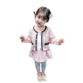 

2020 New Spring Autumn Children Fashion Clothes Baby Girls Lattice Jacket T Shirt Pants 3Pcs/sets Kids Infant Casual Tracksuit