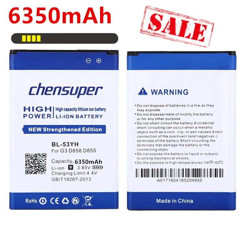 100% новый BL-53YH аккумулятор 6350 мАч для LG G3 D858 D855 D857 D859 D850 F400 F460 F470 F400L D830 D855K D851 VS985 |