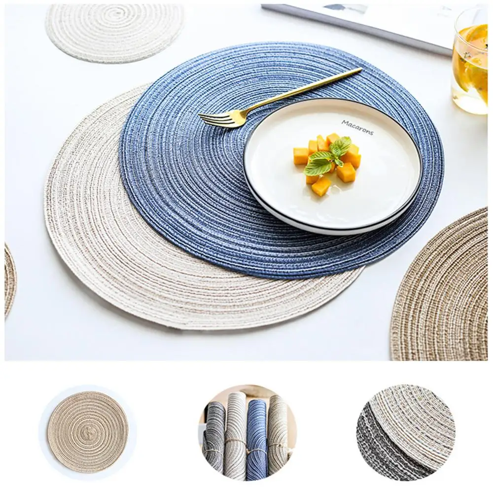 

Nordic round table mat Anti Slip Drink Coasters Insulated Solid Placemats Linen Non Slip Ramie Mat Kitchen tool for Home Decor