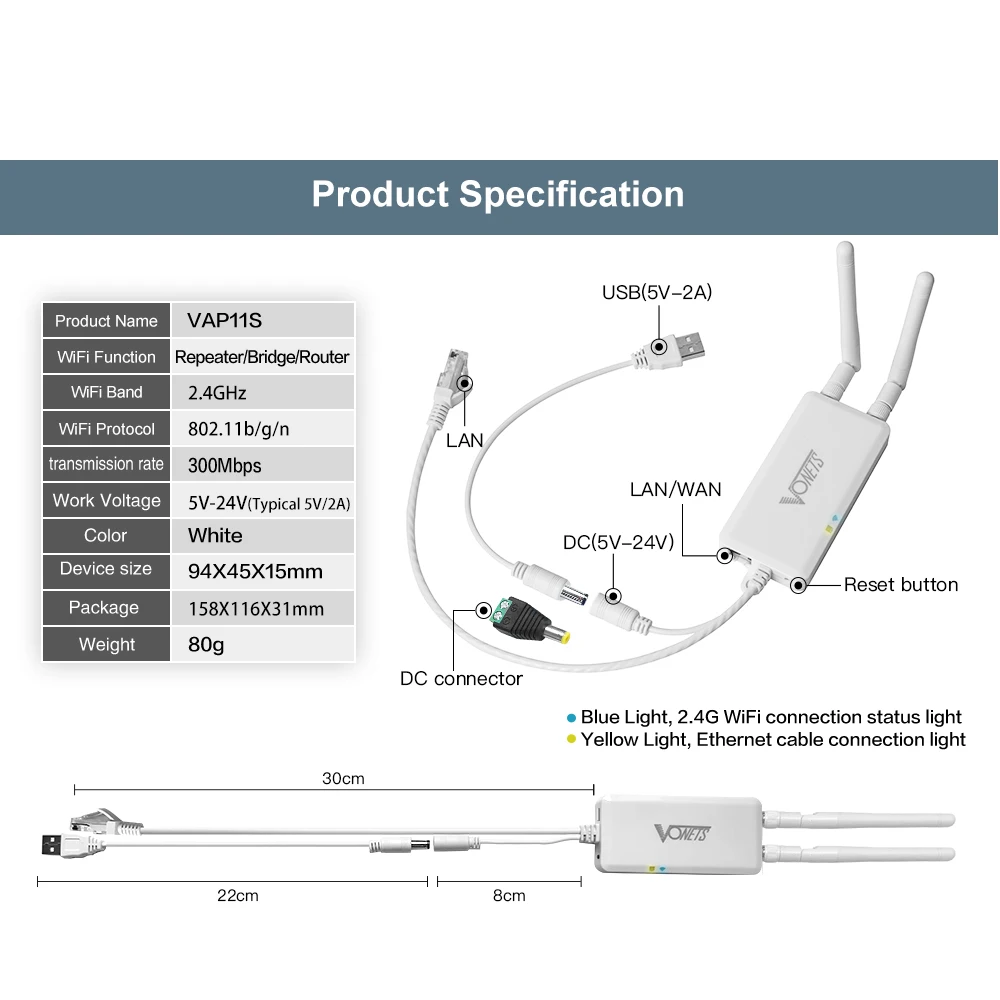 Vonets 2.4g sem fio para wired ethernet