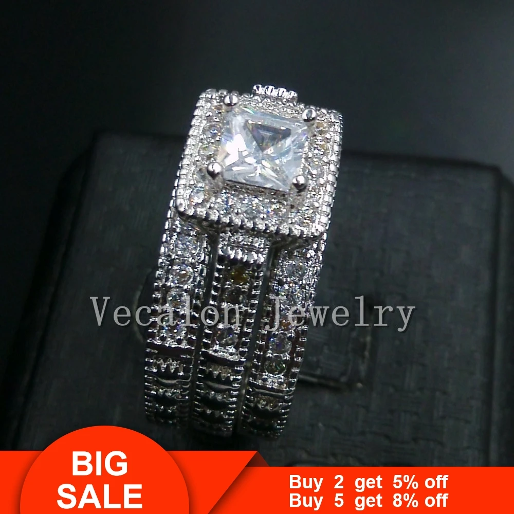 Vecalon антикварное ювелирное изделие 3 в 1 обручальное кольцо набор для женщин 2ct AAAAA