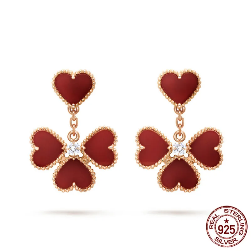 Серьги из стерлингового серебра S925, модные, популярные, новые, четырехлистный клевер, любовь, стиль, кисточка, темперамент, дизайн, чтобы отправить подарок для влюбленных