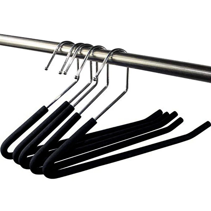 Promotion! Open End Trouser Hangers Slack Pant Hanger with Non-Slip Foam Coated Black 5-Pack 5