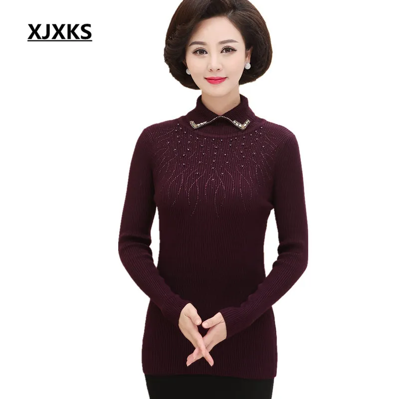 

XJXKS 2019 autumn winter new comfortable high elastic women's sweater fashion lapel women's knitted cashmere sweater