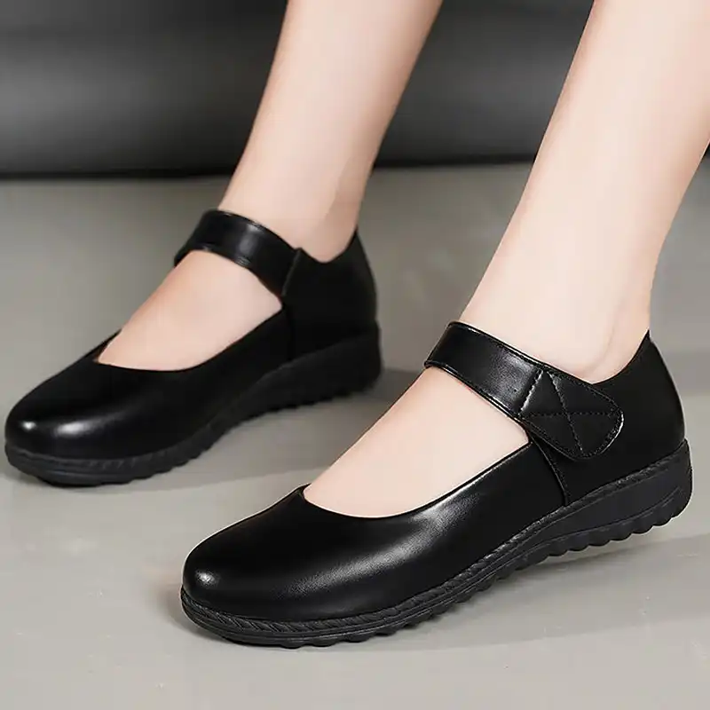 Women Casual Round Toe Low Heel Mary Jane Flats Width Comfort Buckle Strap Flats Uniform Shoes for Office School