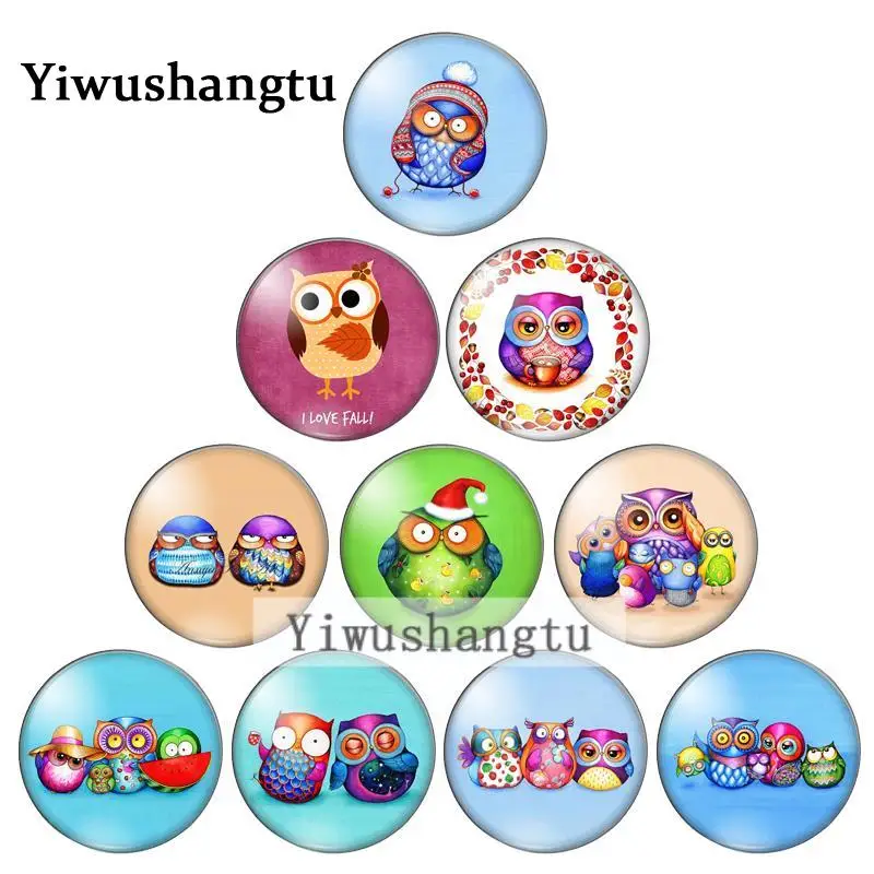 

New colourful animal owl 8mm/10mm/12mm/18mm/20mm/25mm Round photo glass cabochon demo flat back Making findings ZB0543