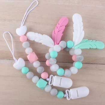 

Hot Sale Feather-shaped Silicone Toy Silicone Pacifier Chain Glue Infant Product Pacifier Chain Clip For Little Baby New Arrival