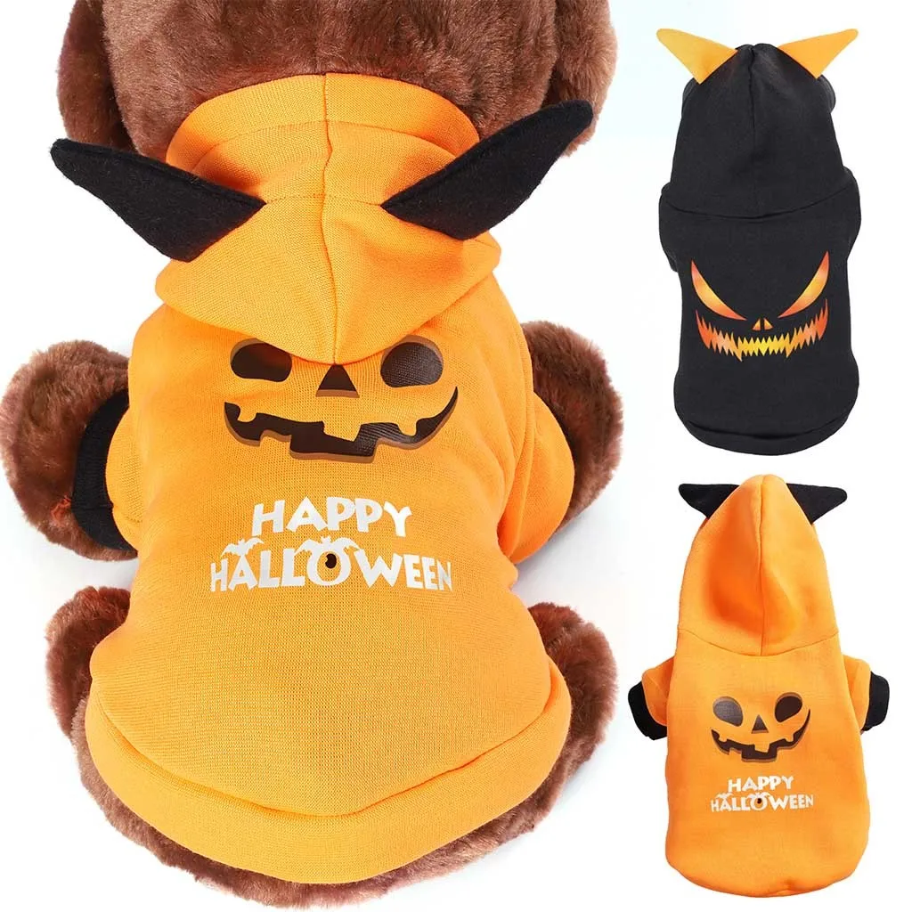 

Pet Cat Dog Coral fleece Costume Apparel Autumn And Winter Keep Warm Clothing Halloween Print Hooded Cosplay Jumpsuit Outfit