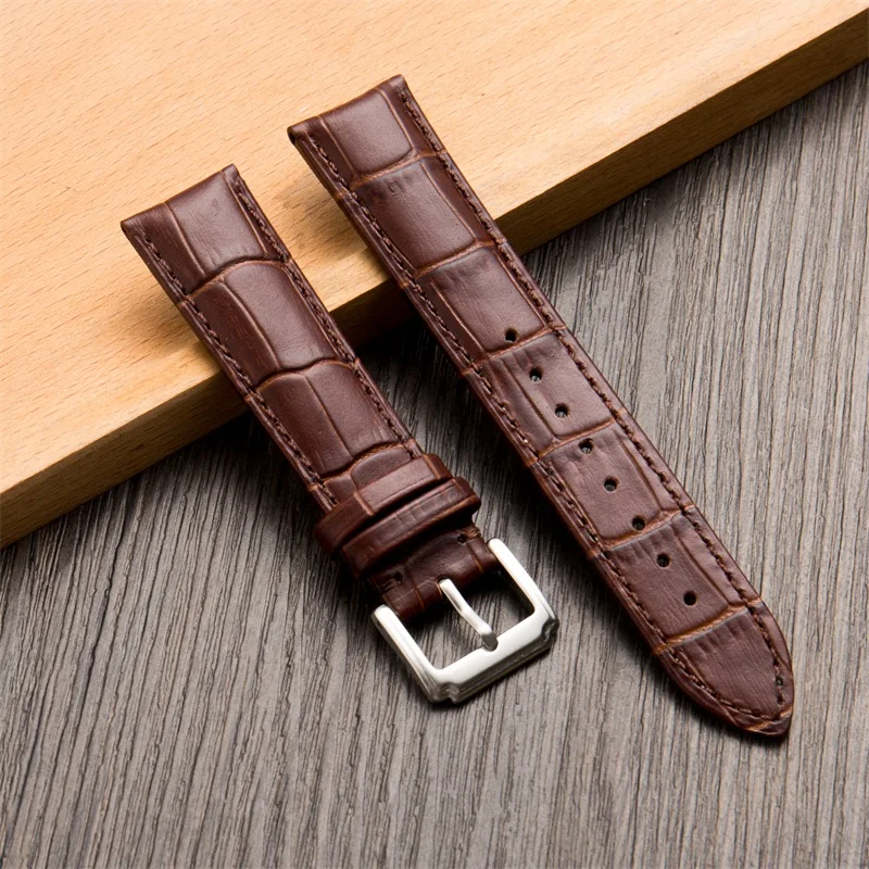 brown 1-silver Кожаный ремешок для часов, двусторонний верхний слой, итальянский, Воловья кожа, крокодиловый узор, ремешок для часов 14, 16, 18, 19, 20, 21, 22 мм, браслет для часов - Цвет ремешка: brown 1-silver