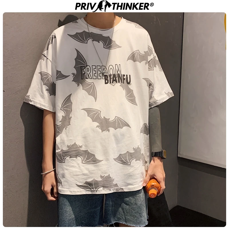 Privathinker 2020 Summer Bat Print Men's T-shirt Hip Hop Fashions Tshirts Men Oversize M-5XL Male Cotton High Quality T Shirt | Мужская