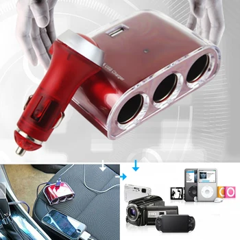 

Car Cigar Lighter Type Charger, One To Three +USB Port Cigar Lighter Type Charger, Car Kit One To Three Power Adapter