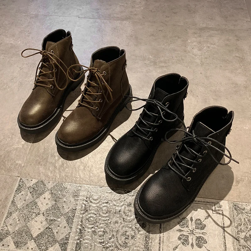 

2020 New Fashion Women's Snow Boots Winter Lace Up Ladies Solid Color Martin Boots Short Plus Velvet Warm Cotton Shoes