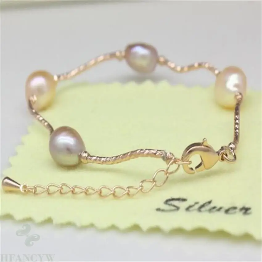 

9-10MM Natural pink baroque Pearl bracelet 18K gold flawless Wristband aurora Fine elegant delicate Mesmerizing Beads