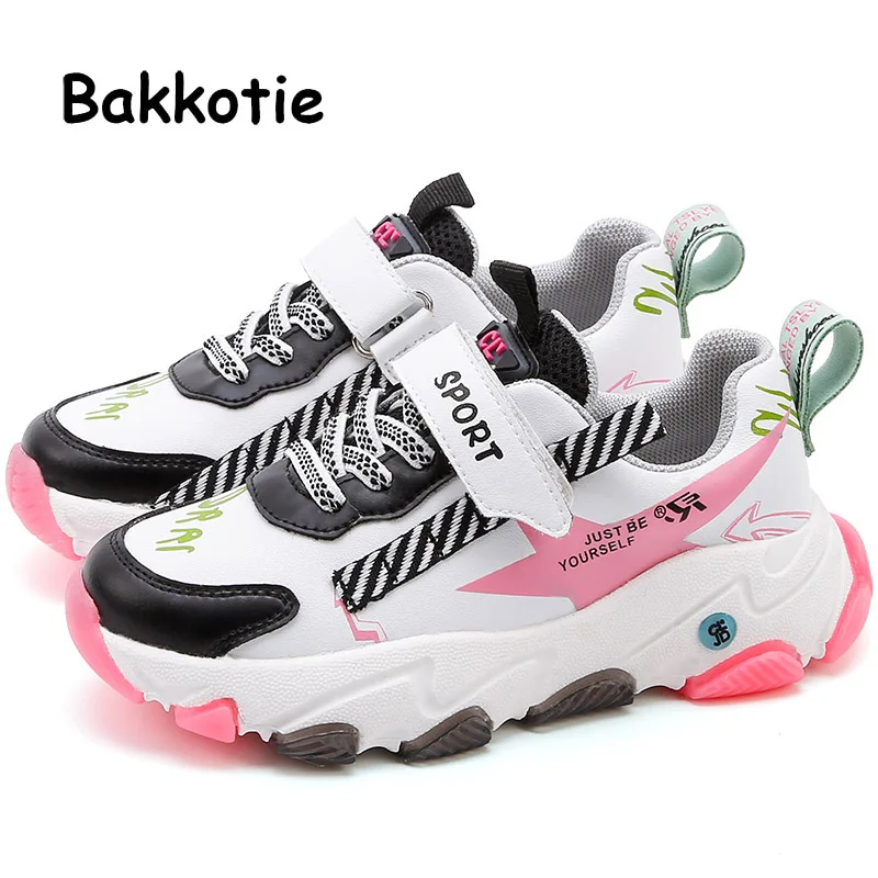 Bakkotie/Новинка года; детская обувь для бега; сезон осень; модные мягкие повседневные кроссовки для мальчиков; дышащая розовая спортивная обувь для девочек