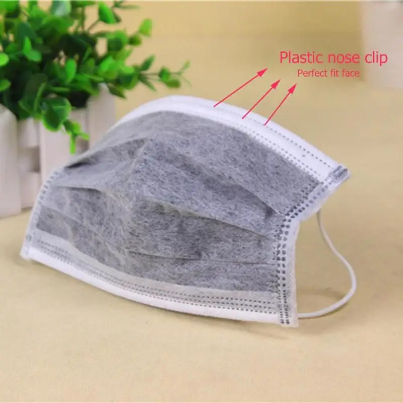 

50pcs Non Woven Disposable Face Mask Anti Dust Dental Earloop Mouth Fine Non-woven Fabric and Activated Carbon Mask