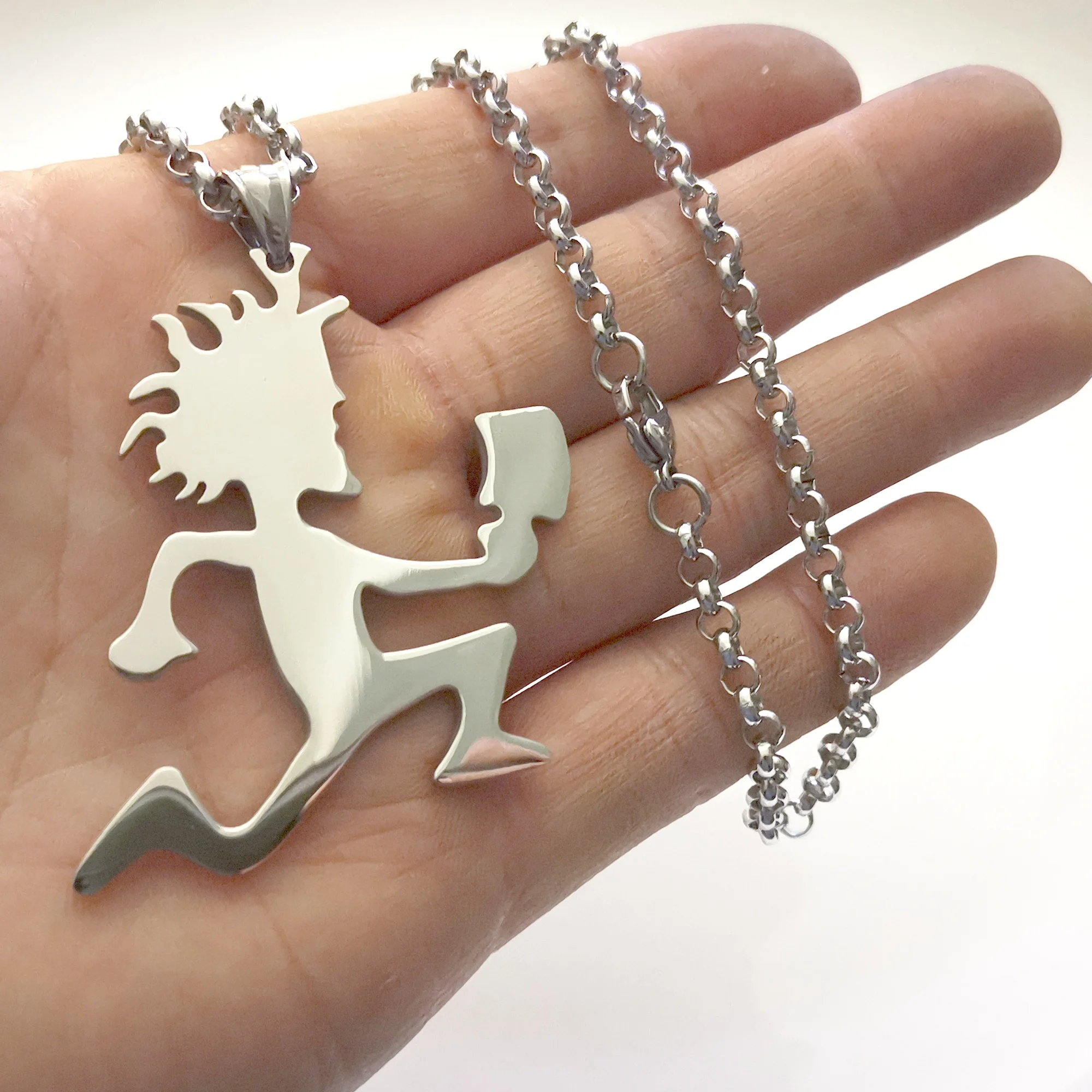 Polished 2 INCH TALL Classic Hatchetman  Pendant INSANE CLOWN POSSE Charms Stainless Steel Hatchet ICP  Necklace rolo chain 24'' 6