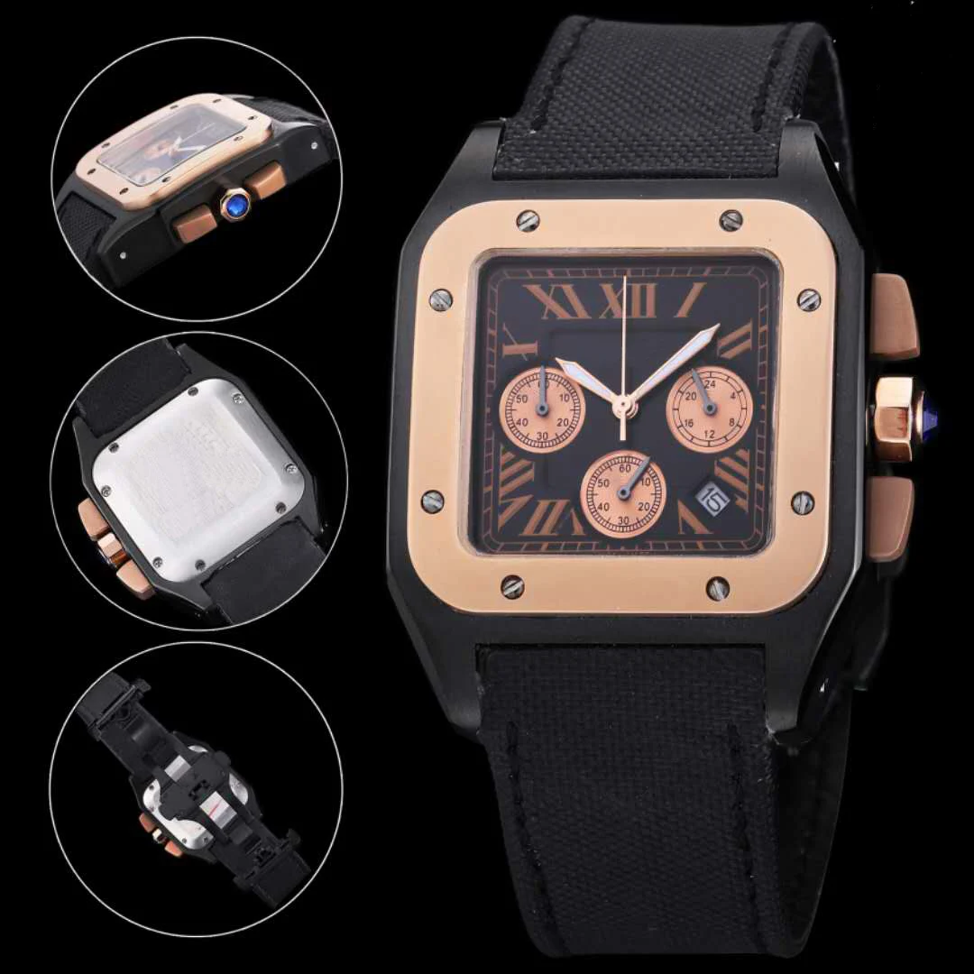 

Luxury Brand New Men Automatic Mechanical Rose Gold Black Stainless Steel Sapphire Luminous Watch Sport Canvas Leather Rome Dial