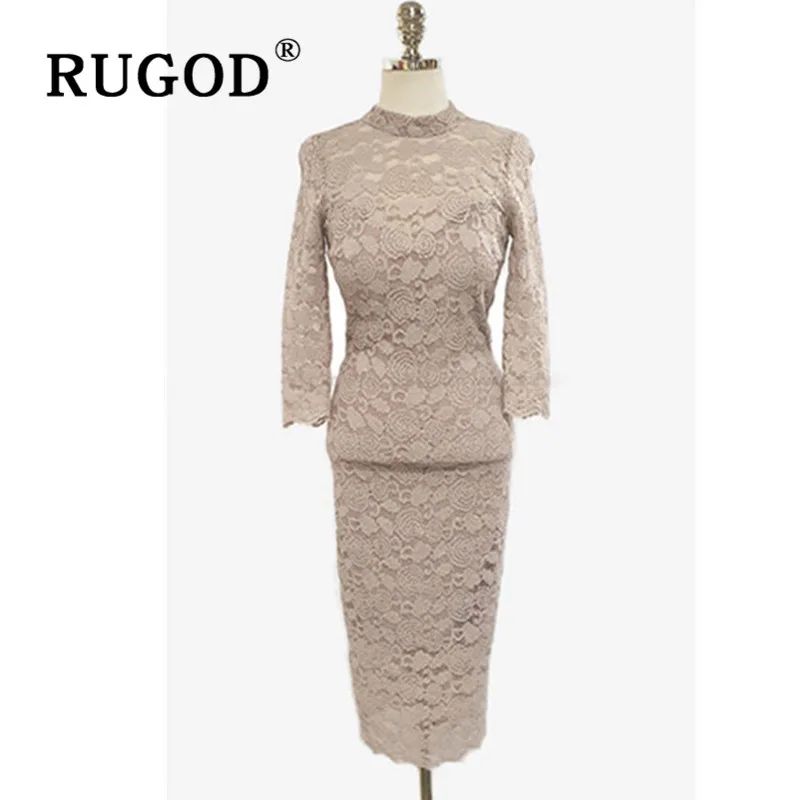 RUGOD женские платья, новинка весны, корейское Тонкое Платье До Колена, кружевное черное сексуальное облегающее платье, модное винтажное женское платье