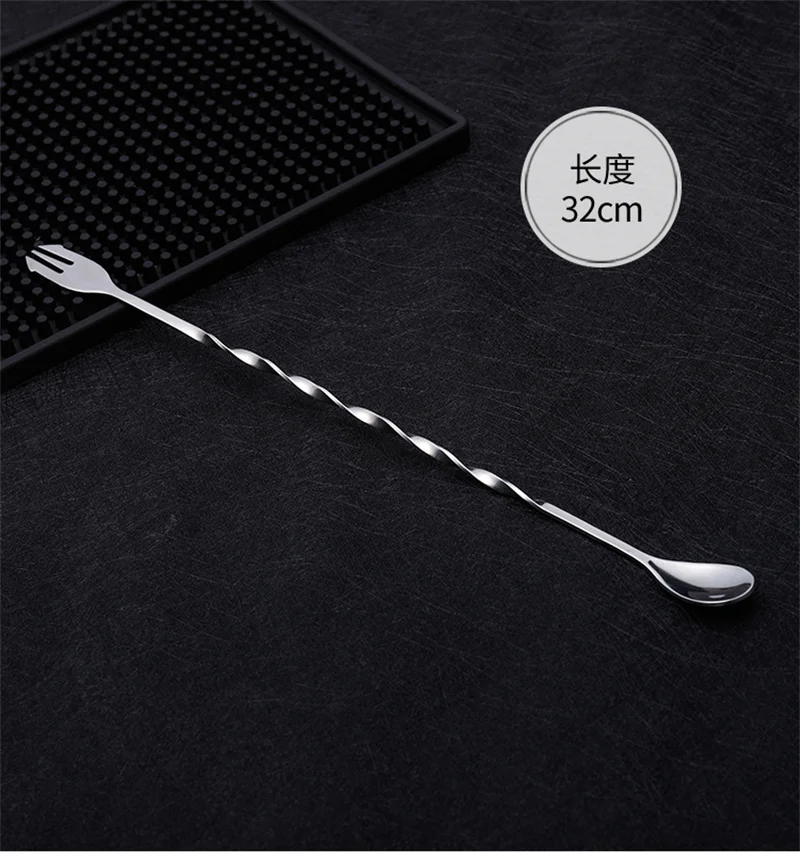 Stainless Steel Bar Spoon Cocktail Sticks Cocktail Shaker Spiral Fork Stirrers 26cm 32cm Kitchen Accessories