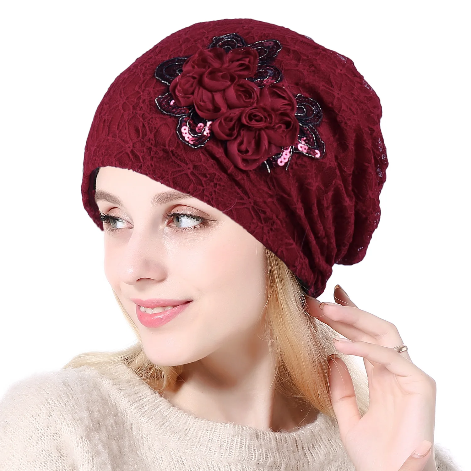 

Fashion Beanies Women 2020 New Floral Knitted Warm Soft Trendy Hats Simple Korean Style Womens Wool Casual Caps Elegant Beanie