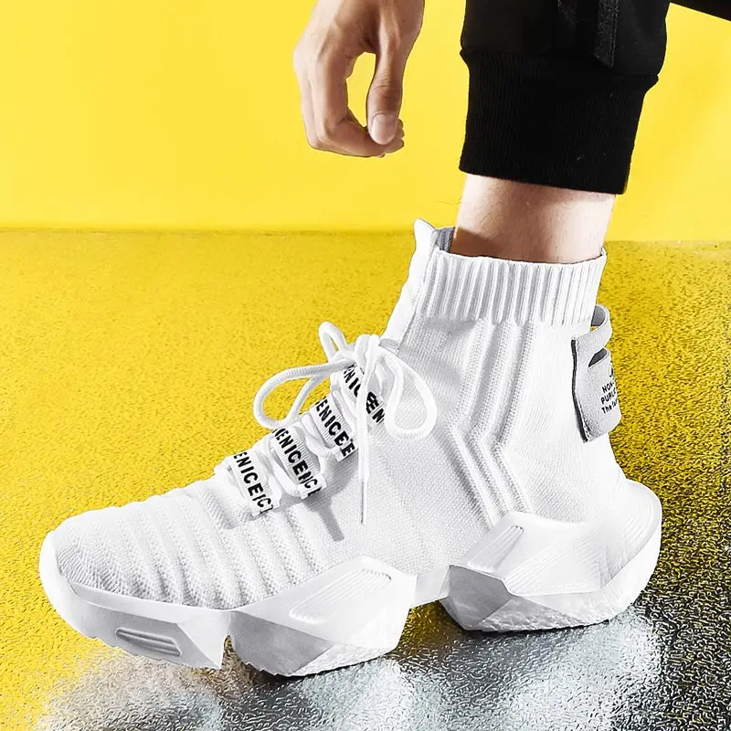 Oversize High Top Platform Sports Shoes Men's Sport Shoes Male Sneakers Socks Mens Running Shoes White Footwear Walking GME-0080