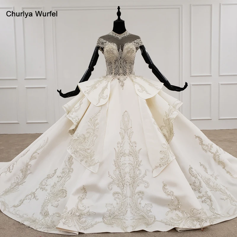 HTL1221 bohemian wedding dress high neck short sleeve beading crystal illusion lace up luxury gowns vestido de noiva new | Свадьбы и