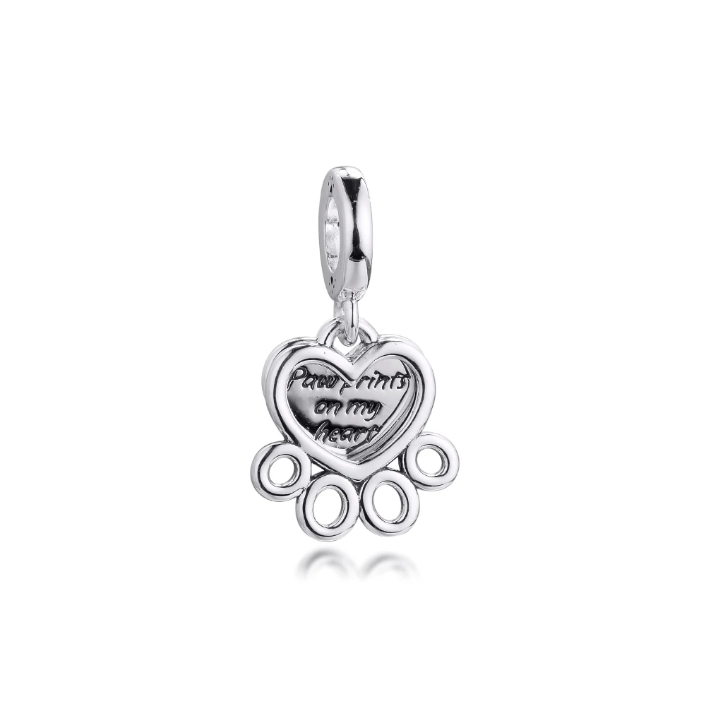 

New Hearts & Paw Print Dangle Charm 925 Original Sterling Silver Charms Bead Fit Bracelet Women Jewelry DIY Making Krale