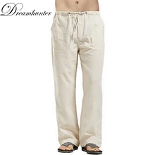 Женские хлопковые льняные повседневные брюки с карманами, летние прямые длинные штаны-шаровары с эластичной резинкой на талии, Женские панталоны, S-5XL