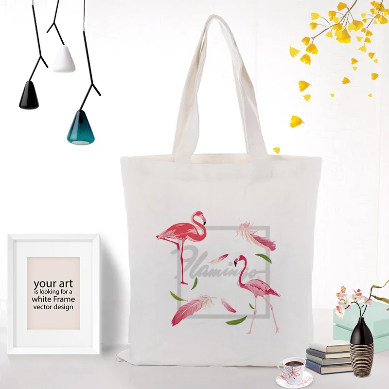 FLAMINGO006 Холст сумка Фламинго текст DIY сумка печать индивидуальный логотип для печати ежедневного использования Складная многоразовая сумка для покупок - Цвет: FLAMINGO006