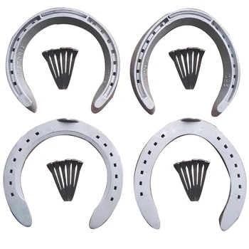 

4pcs Horseshoes Front Hind Legs Aluminum Alloy Horse Hoof Shoes Horse Accessories Equestrian Horse Riding Equipment With Nails