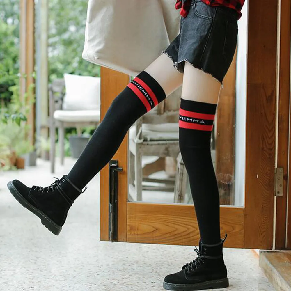 

Over Knee Striped Thigh High Stockings Women Alphabet Casual Long Knit calcetines mujer divertido korean style women mujer meia