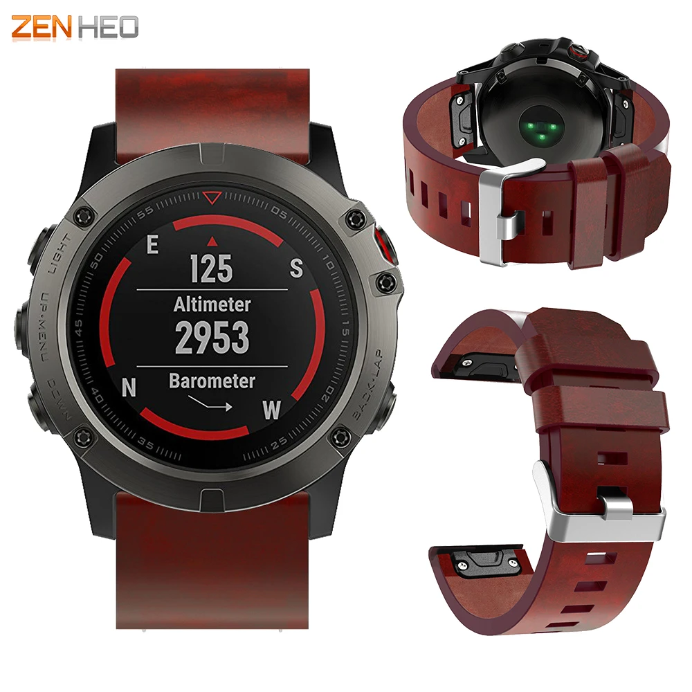 Кожаный ремешок для наручных часов Garmin Fenix 5X/5X Plus быстросъемный легко