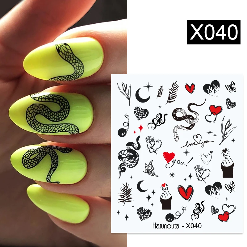 Harunouta Snake Water Decals Transfer Animal Butterfly Flower Alphabet Leaves Water Nail Art Manicure Stickers Decoration