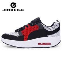 Женская обувь со шнуровкой из сетчатого материала; обувь с округлой подошвой, увеличивающая рост; спортивные кроссовки на танкетке; обувь на платформе для фитнеса; femme