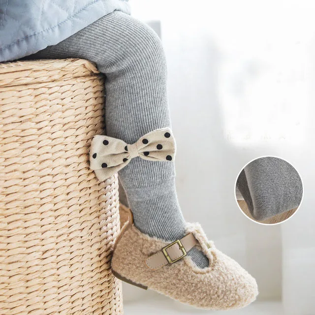 

2021 New Winter Thicken Plus Velvet Children Kids Pantyhose Soft Cotton Warm High Waist Cute Bowknot Infant Baby Girls Tights