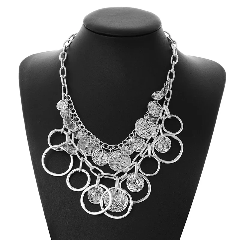 Shineland, Ретро стиль, стразы, ожерелье s, женская мода, индийская монета, кристалл, ювелирное изделие, колье, массивное, нагрудный воротник, Макси ожерелье - Окраска металла: N6-9103 silver