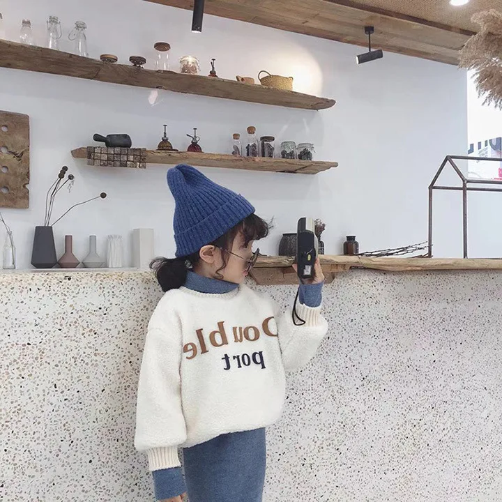 

Girl'S Suit Lettered Mock Two-Piece Brushed And Thick Tops And Skirt Winter New Style Childrenswear 3-8-Year-Old