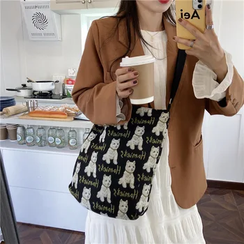 

Youda 2020 Totes Women Retro Canvas Shoulder Bags Female Cute Dog Large-capacity Pack Diagonal Student Shopping Bag for Girls