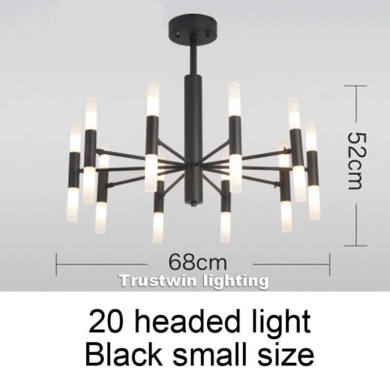 Black 20 head small Европейский современный простой футляр для удочки светодиодный Люстра Гостиная Спальня украшение лампы - Цвет абажура: Black 20 head small