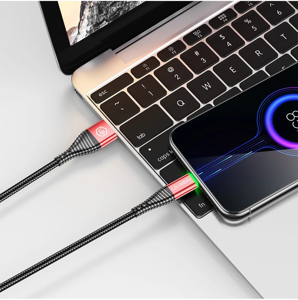 Lovebay светодиодный 3A usb type C кабель Quick Charge 3,0 для samsung S10 мобильный телефон зарядный провод USB C кабель для быстрой зарядки Xiaomi