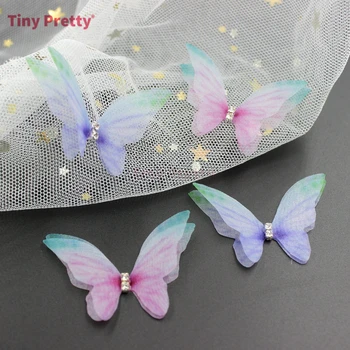 

20PCS Double-layer Organza Butterflies w/ Rhinestone Handmade Chiffon Butterflies for DIY Hair Accessory, Bridal Butterflies