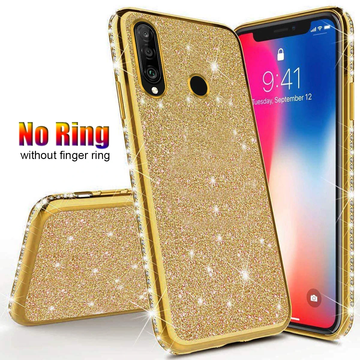 Rhinestone Finger Ring чехол для HUAWEI P Smart Z P10 P20 P30 Lite mate 20 10 HONOR 7X 8X Алмазный Блестящий Мягкий чехол из ТПУ - Цвет: Gold