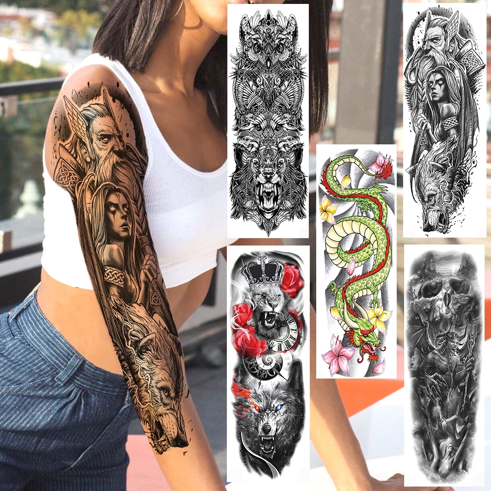 Cruel Lion Wolf Beast Tattoos Temporary Full Arm Warrior Knight Fake Tattoo  Sticker For Men Women Body Art 3D Dragon Tatoo Paper|Temporary Tattoos| -  AliExpress