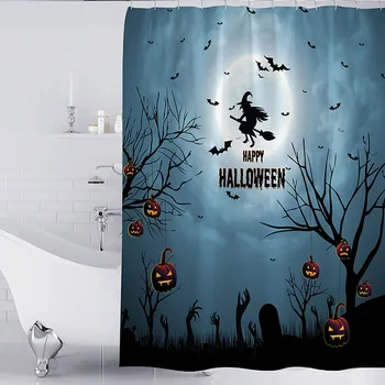 

Digital printing Halloween Horror shower curtain waterproof shower curtain floor mat toilet three piece set