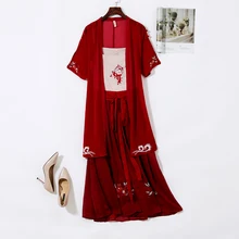 

Chinese Style Women set Simply Hanfu Three pieces set Vintage Embroidery Improved hanfu Long Red female Set 2020 HOT