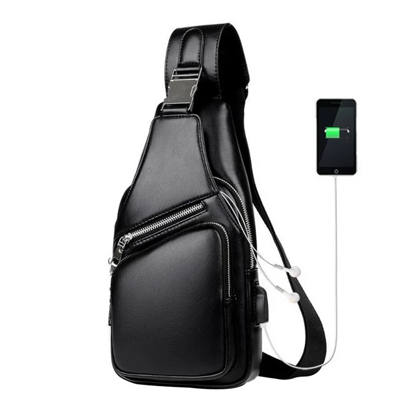 

SHUJIN Men's Messenger Bag Shoulder PU Leather Chest Bags Crossbody Business Messenger Bag Charging Handbag With USB Charge