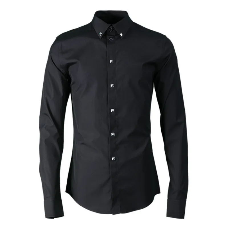 ^*Best Offers 2020 Nieuwe Mannen Shirts Business Casual 100% Katoen Lange Mouwen Slanke Trouwjurk Shirts Merk Designer Wit Zwart Werk Tops mannelijke